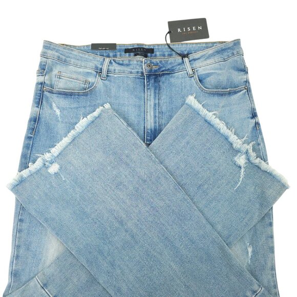 Risen Jeans Distressed Flare Leg Size 3XL High Rise Very Stretchy Light Wash NEW - Picture 11 of 13